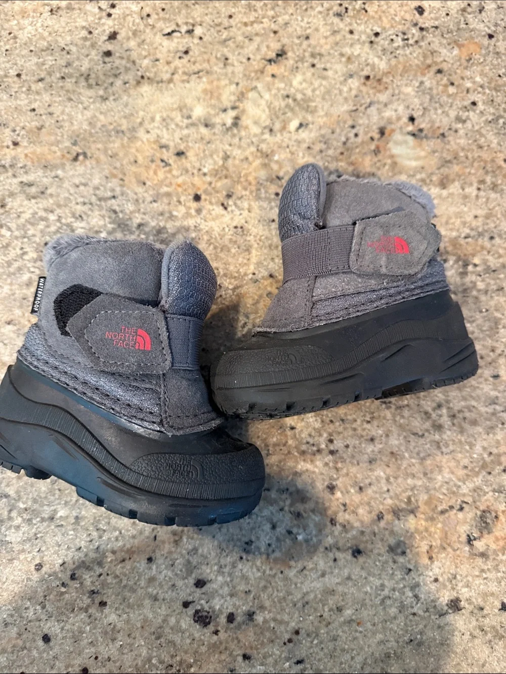 The North Face Kids Gray Winter Rain & Snow Boots with Pink Logo